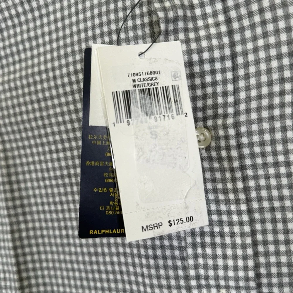 NEW Polo Ralph Lauren Button Down Mens Small Grey Gingham Classic Fit Shirt $125